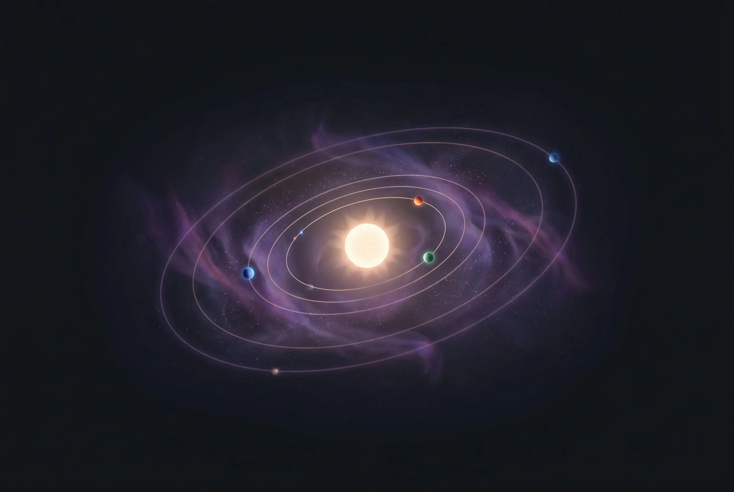 Stilisiertes Sonnensystem als Sinnbild für den Apollo7-Prozess