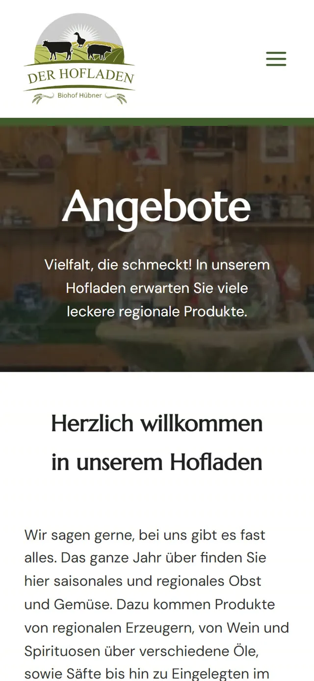 Biohof Hübner, mobiler Seitenausschnitt