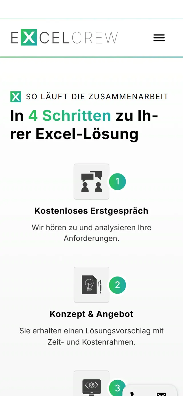 Excel Crew, Smartphone-Ansicht