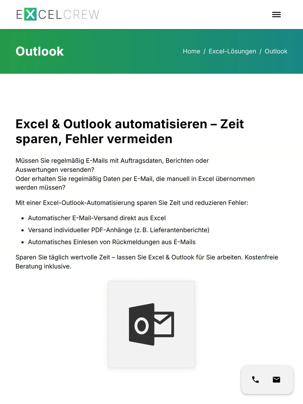 Excel Crew, weiterer Seitenausschnitt (Tablet)
