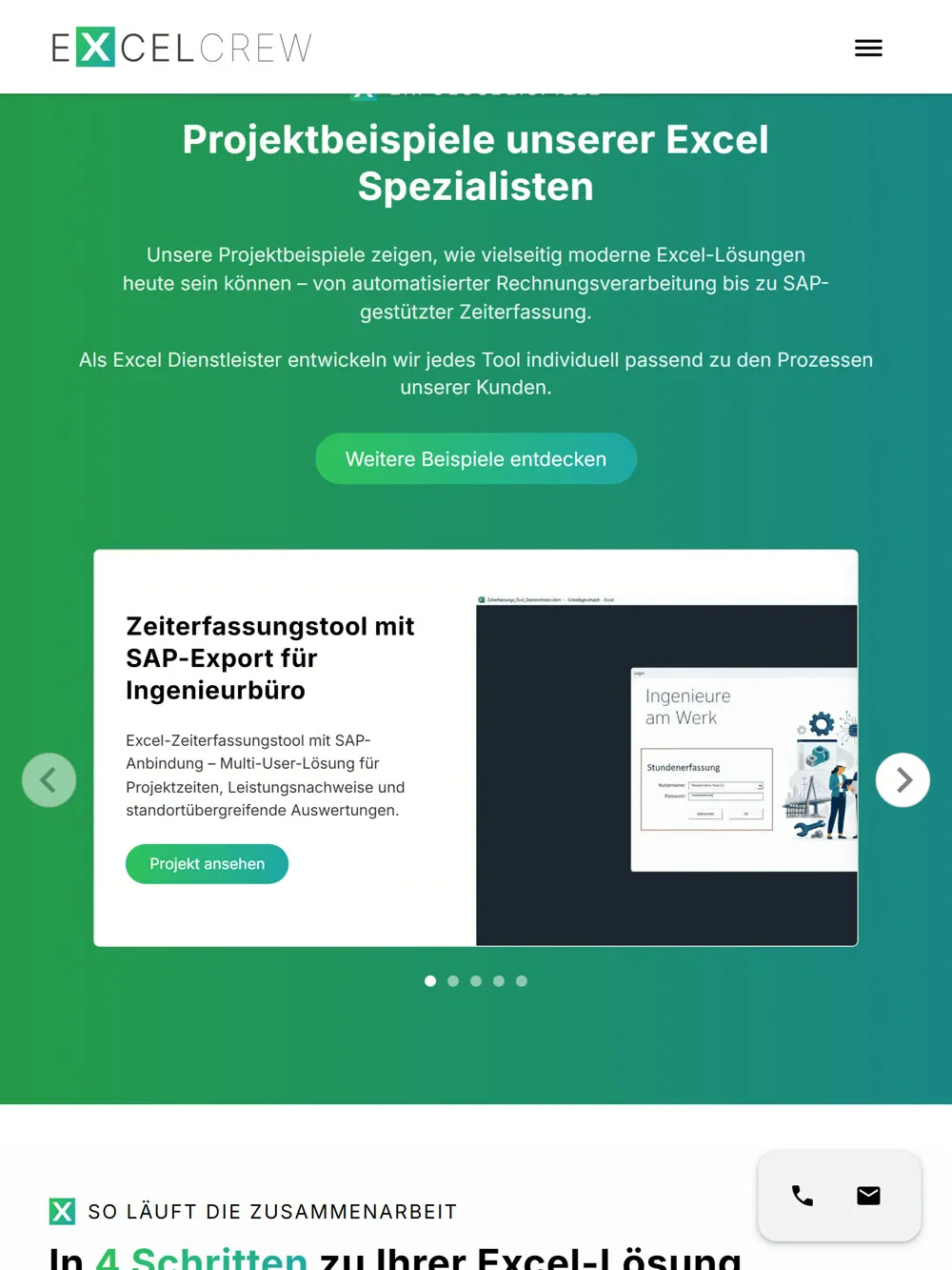 Excel Crew, Tablet-Ansicht