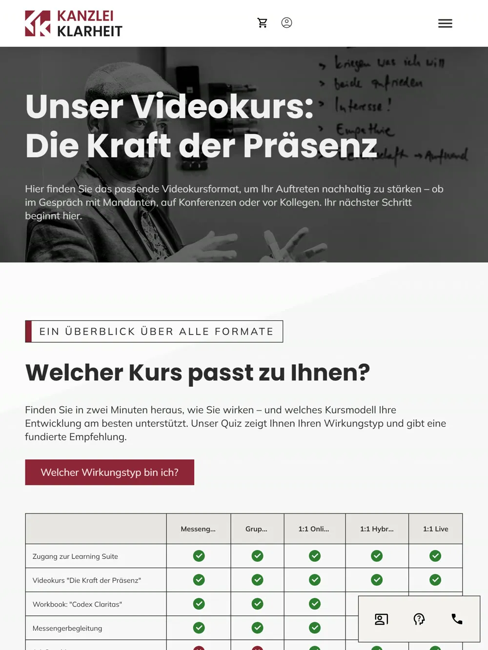 Kanzlei Klarheit, weiterer Seitenausschnitt (Tablet)