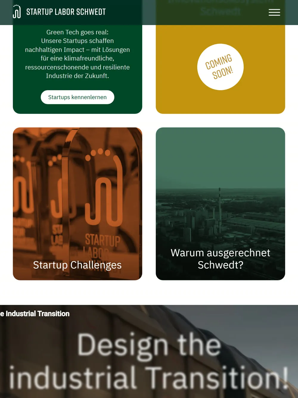 Startup Labor Schwedt, weiterer Seitenausschnitt (Tablet)